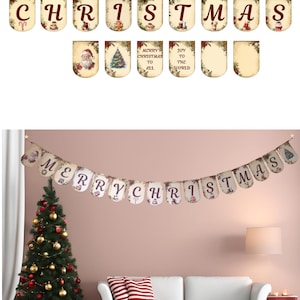 Classic Digital Download Merry Christmas Banner / Printable Classic Merry Christmas Bunting / Traditional Merry Christmas decoration