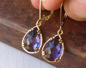 Amethyst Earrings, February Birthstone, Purple Teardrop Gem Earrings in Gold or Silver, Purple Jewelry, Lavender Earrings, Gift for women