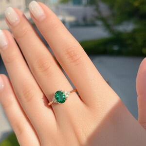 Emerald Engagement Ring: 14k Gold or Sterling Silver, Oval Cut