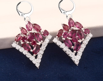 Rhodolite Garnet earrings, January Birthstone, Red gemstone earrings, Gift for women, Mother Wedding gift