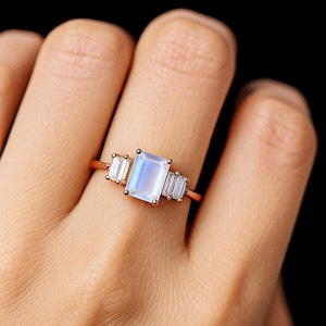 Natural Moonstone Ring,Engagement Ring,Statement Ring,Wedding Ring,Rose Gold Ring,14K Solid Gold Ring,Anniversary Ring, Gift For Her