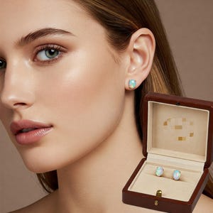 Clous d'oreilles ovales en opale | Bijoux de naissance Dainty Octobre | clous d'oreilles opale minimalistes pour femme | Cadeau de boucles d'oreilles en argent sterling ou en or