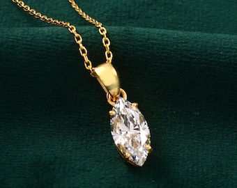 Marquise Cut Simulated Diamond Solitaire Pendant: Sterling Silver Necklace