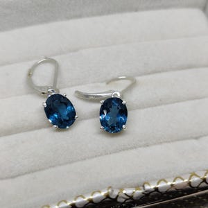 Premium London blue topaz Earring, 925 sterling silver, gems stone Women Earring, Oval cut gemstone Wedding Dangle Christmas Gift Of Earring