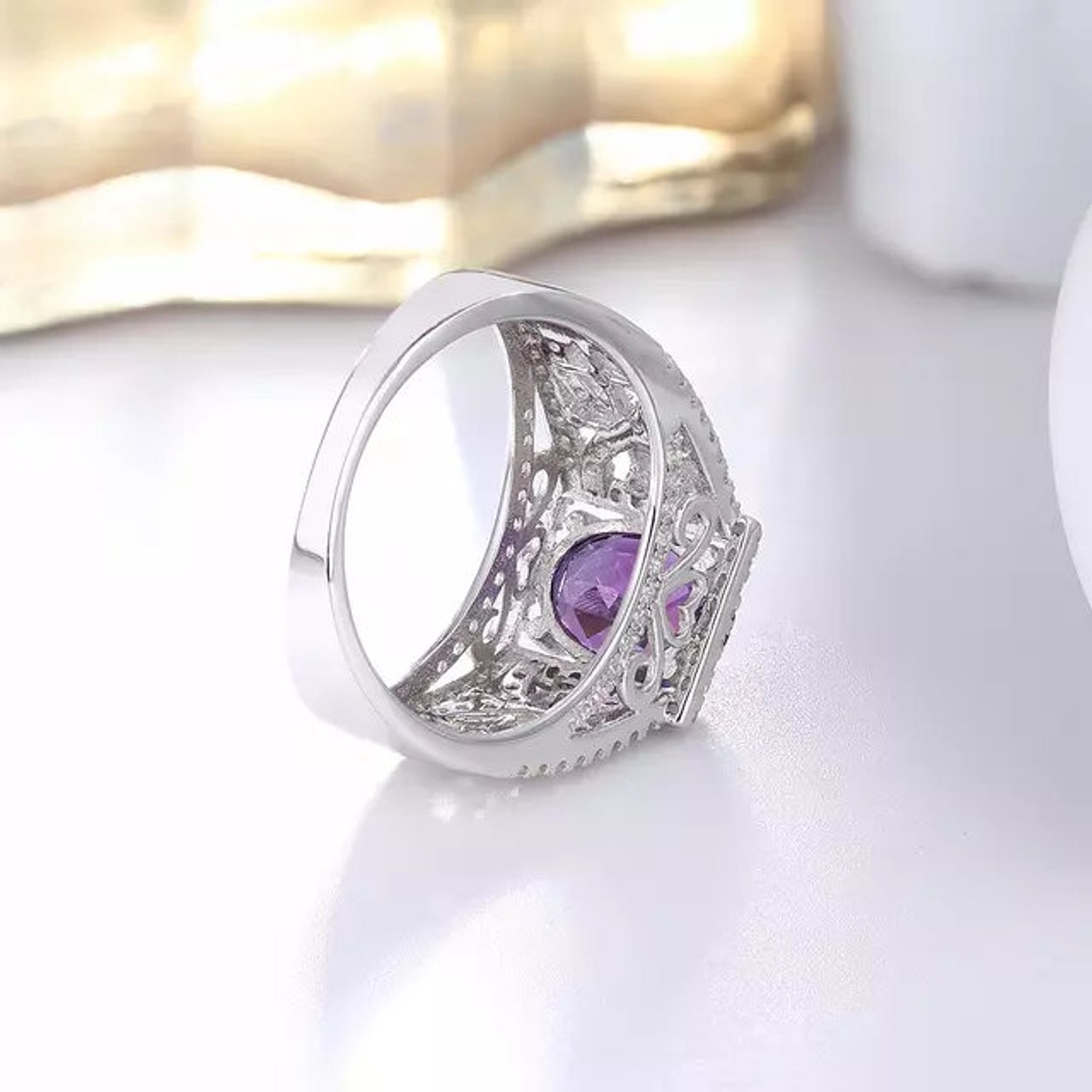 Amethyst Wedding Ring 925 Sterling Silver Oval cut Purple