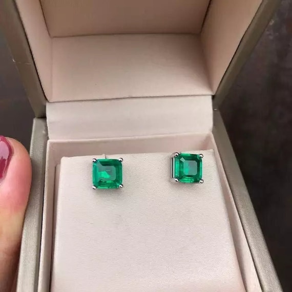 Emerald Stud Earrings in 14k Real Gold for Women May Etsy Australia