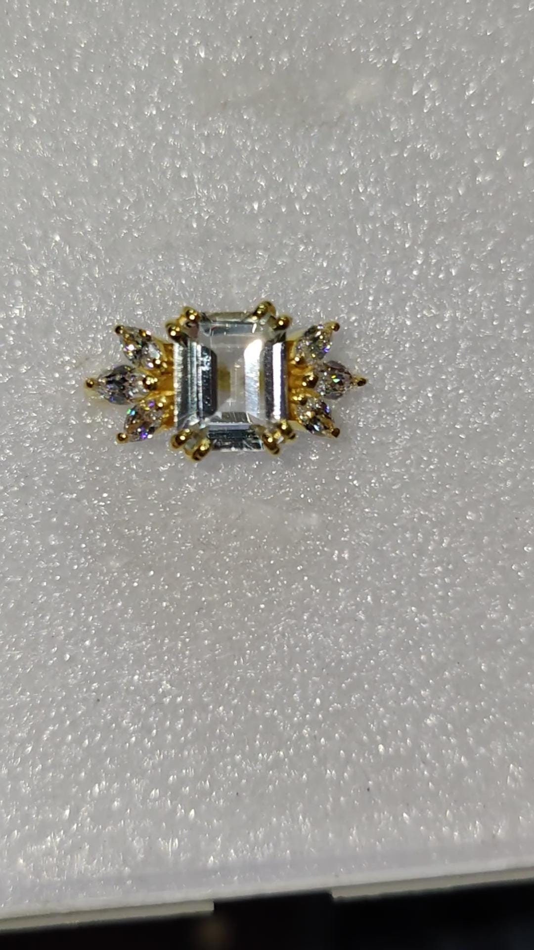 White Topaz Engagement Ring 4ct Emerald Cut Solid 14K Gold Engagement Ring Cluster Ring Moissanite Bridal Ring Promise Ring, Summer jewelry