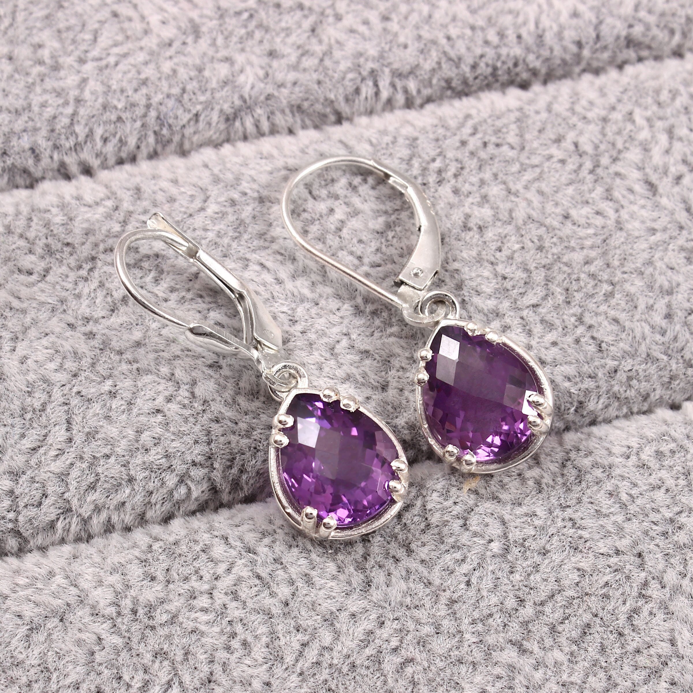 Premium Amethyst Earrings For Women, February Birthstone, Purple Teardrop Gem Gold Earrings Lavender Earrings, Christmas Gift Of Earrings