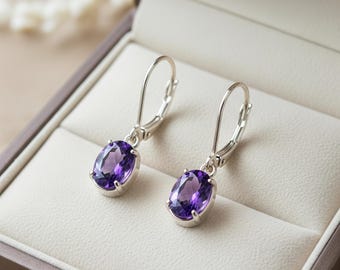 Amethyst Brisur Ohrringe: 925 Sterling Silber baumeln Geburtsstein