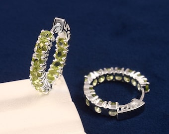 Premium 925 Sterling Silver Green Peridot Earrings For Women Jewelry, Round cut gemstone, August birthstone Ring, Christmas Gift Of Rings