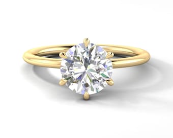 6-Prong Round Engagement Ring in 14k Solid Gold / 1, 1.5, 2 CT Moissanite Engagement Rings / Solitaire Moissanite Ring / Gold Promise Ring