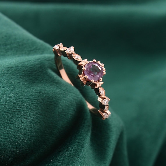 Alexandrite Engagement Ring | Simulated Diamonds, 925 Sterling Silver