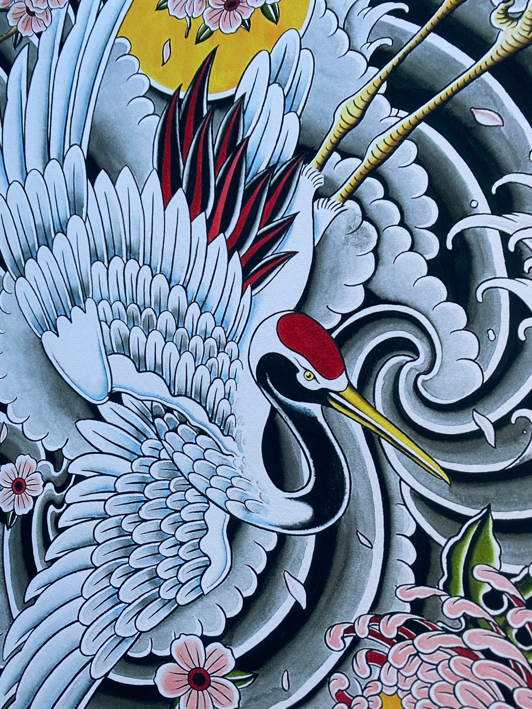 Tattoo Art Print, Japanese Tattoo Crane Print, Crane Tattoo Art Print