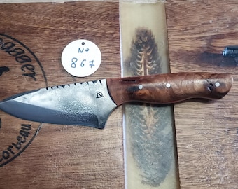 Handmade knife. Forged knife. Hunting knife. Gift idea. HRC steel. France. Hardened steel. Hunter. Cutler. Nature.