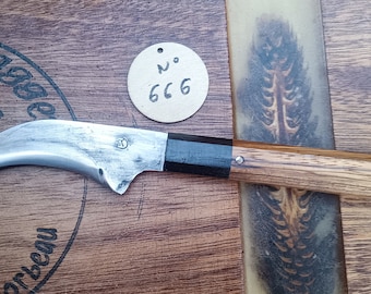 Handmade knife. Forged knife. Kitchen knife. HRC steel. Japanese knife inspiration. Hardened steel. Blacksmith. Knife.