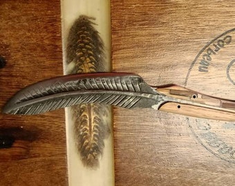 Hand-forged knife. Artisan knife. Cheese knife. Gift. Feather knife.
