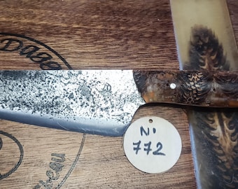 Handmade knife. Forged knife. Kitchen knife. Gift idea. HRC steel. France. Hardened steel. Blacksmith knife.