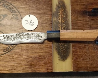 Hand-forged knife. Japanese-inspired kitchen knife. Gift idea. Raw forged. Hardened steel.