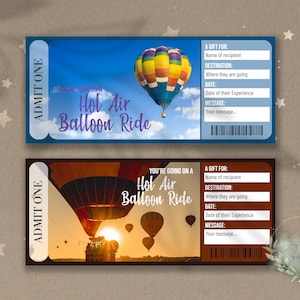 Afdrukbare HOT AIR BALLON Ride Surprise Reveal Ticket, cadeaubon, bewerkbare evenementticketsjabloon, downloadbaar, aanpasbaar, diy