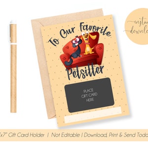 Portatarjetas de regalo de Petsitter favorito. Regalo del perro o gato, regalo divertido de cuidador de mascotas, descarga digital instantánea.