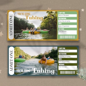 Printable TUBING Surprise Reveal Ticket, Gift Voucher, RIVER TUBING, Inner Tube, Floating Down the River Downloadable, Customizable, Diy