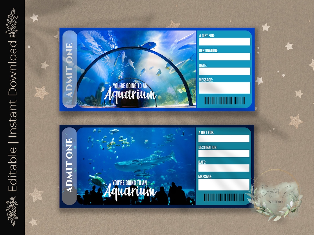 Printable AQUARIUM TRIP Surprise Reveal Ticket, Gift Voucher, Editable ...