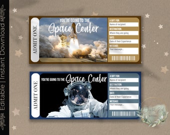 Printable SPACE MUSEUM or Space Center Surprise Reveal Ticket, Gift Voucher, Editable Event Ticket Template, Planaterium, NASA Downloadable