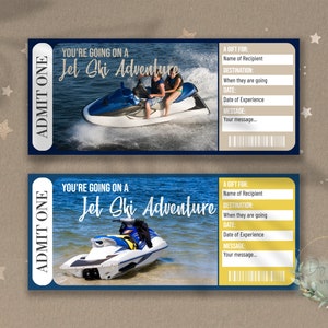 Printable JET SKI ADVENTURE Surprise Reveal Ticket, Gift Voucher, Personal Watercraft, Sea-Doo, Wave Runner, Downloadable, Customizable, Diy