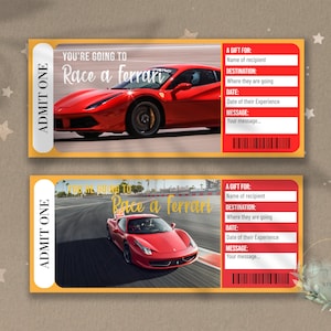 Imprimable RACE A FERRARI Surprise Reveal Ticket, Gift Voucher, Editable Event Ticket Template, Driving Experience, Supercar, Download, diy