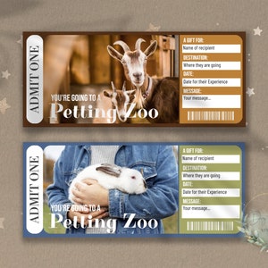 Wydrukuj bilet na niespodziankę PETTING ZOO, Farma dla zwierząt, Małe zwierzęta, Bon upominkowy, Szablon biletu na wydarzenie do edycji, Pobierz, Zrób to sam