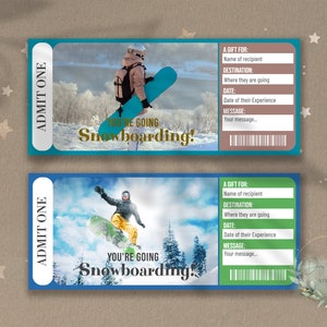 Printable SNOWBOARDING Surprise Reveal Ticket, Gift Voucher, Editable Event Ticket Template, SNOWBOARD Ticket Download, Download, DIY