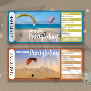 Afdrukbaar PARAGLIDING Surprise Reveal Ticket, cadeaubon, bewerkbare evenementticketsjabloon, zweefvliegtuig, avontuurlijke sport, downloadbaar