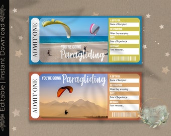 Printable PARAGLIDING Surprise Reveal Ticket, Gift Voucher, Editable Event Ticket Template, Glider Aircraft, Adventure Sport, Downloadable