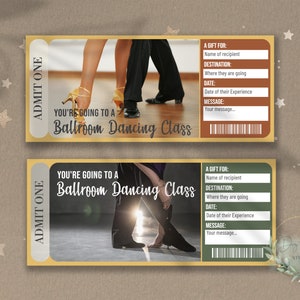 Printable BALLROOM DANCE CLASS Surprise Reveal Ticket, Gift Voucher, Editable Event Ticket Template, Ballroom Dancing, Downloadable, Diy
