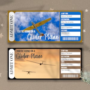 Printable GLIDER PLANE Surprise Reveal Ticket, Gift Voucher, SAILPLANE, Soaring, Aerobatic Ride, Glider Flight, Downloadable, Customizable