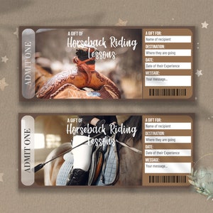 Imprimable HORSEBACK RIDING LEÇONS Surprise Reveal Ticket, Gift Voucher, Editable Event Ticket Template, Equestrian Lessons, Riding Lessons