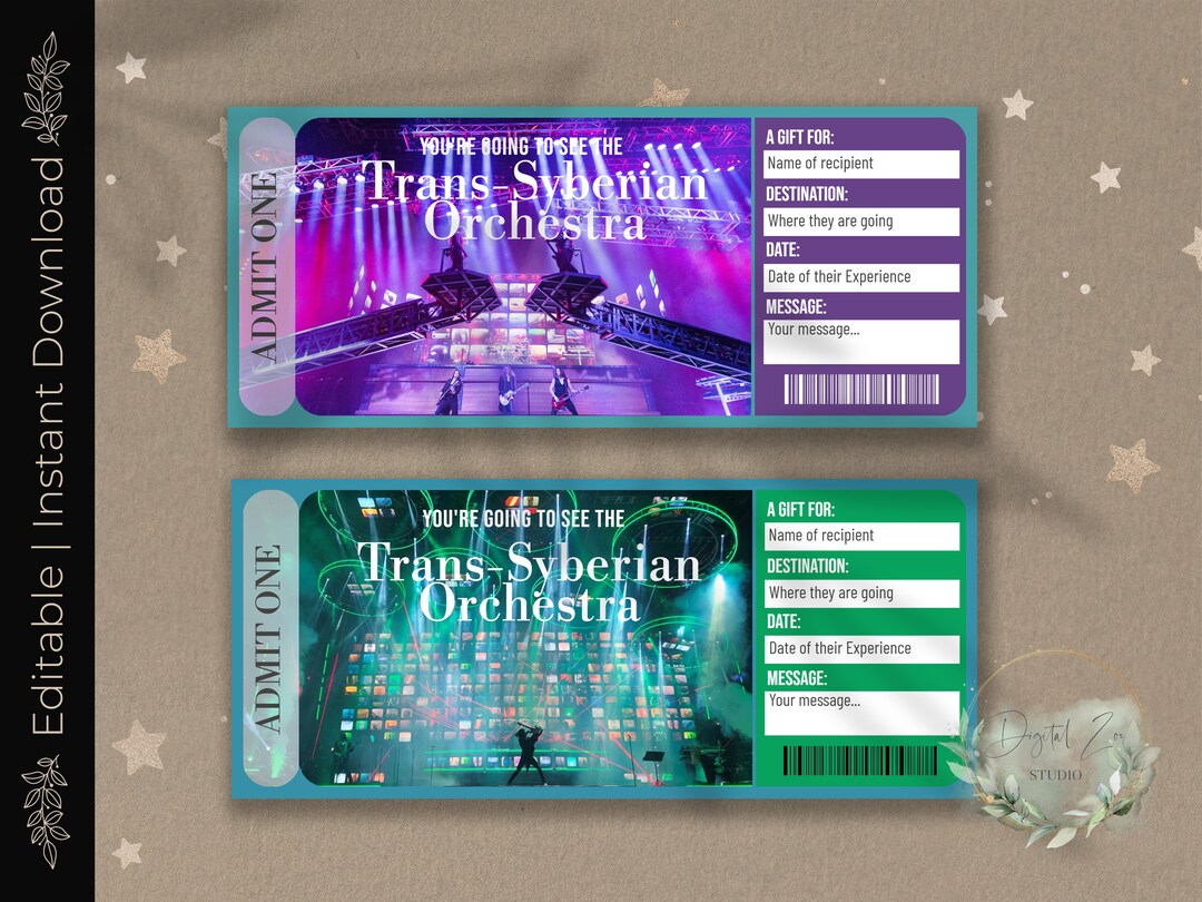 Printable TS0 TRANS-SYBERIAN ORCHESTRA Surprise Reveal Ticket, Gift Voucher, Editable Event ...