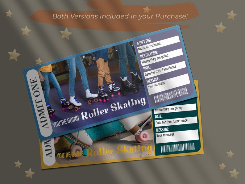 Printable ROLLER SKATING Surprise Reveal Ticket, Gift Voucher, Editable