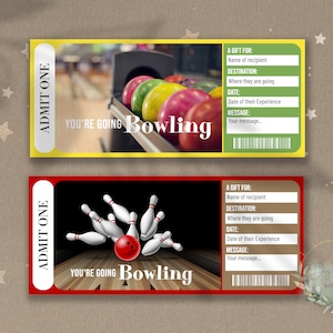 Printable BOWLING Surprise Reveal Ticket, Gift Voucher, Editable Event Ticket Template, BOWLING lessons, Ticket Download, Download, DIY