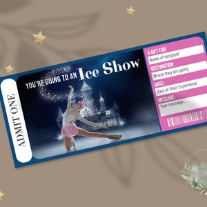 Druckbare ICE SHOW Surprise Reveal Ticket, Geschenkgutschein, bearbeitbare Event Ticket Vorlage, Eislaufen Show, anpassbar, diy