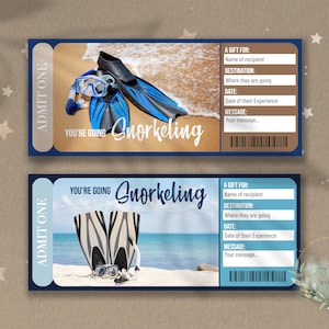 Printable SNORKELING Surprise Gift Reveal Ticket, Gift Voucher, Editable Event Ticket Template, SNORKEL, DIVE, Customizable, Download, diy