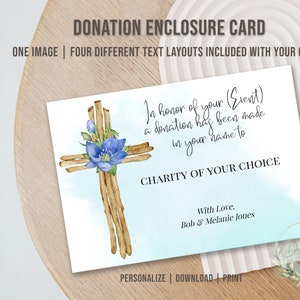 Printable Cross DONATION ENCLOSURE CARD, Editable Donation Card, Donation in the Name of, Charitable Donation, Donation in Honor of, Diy