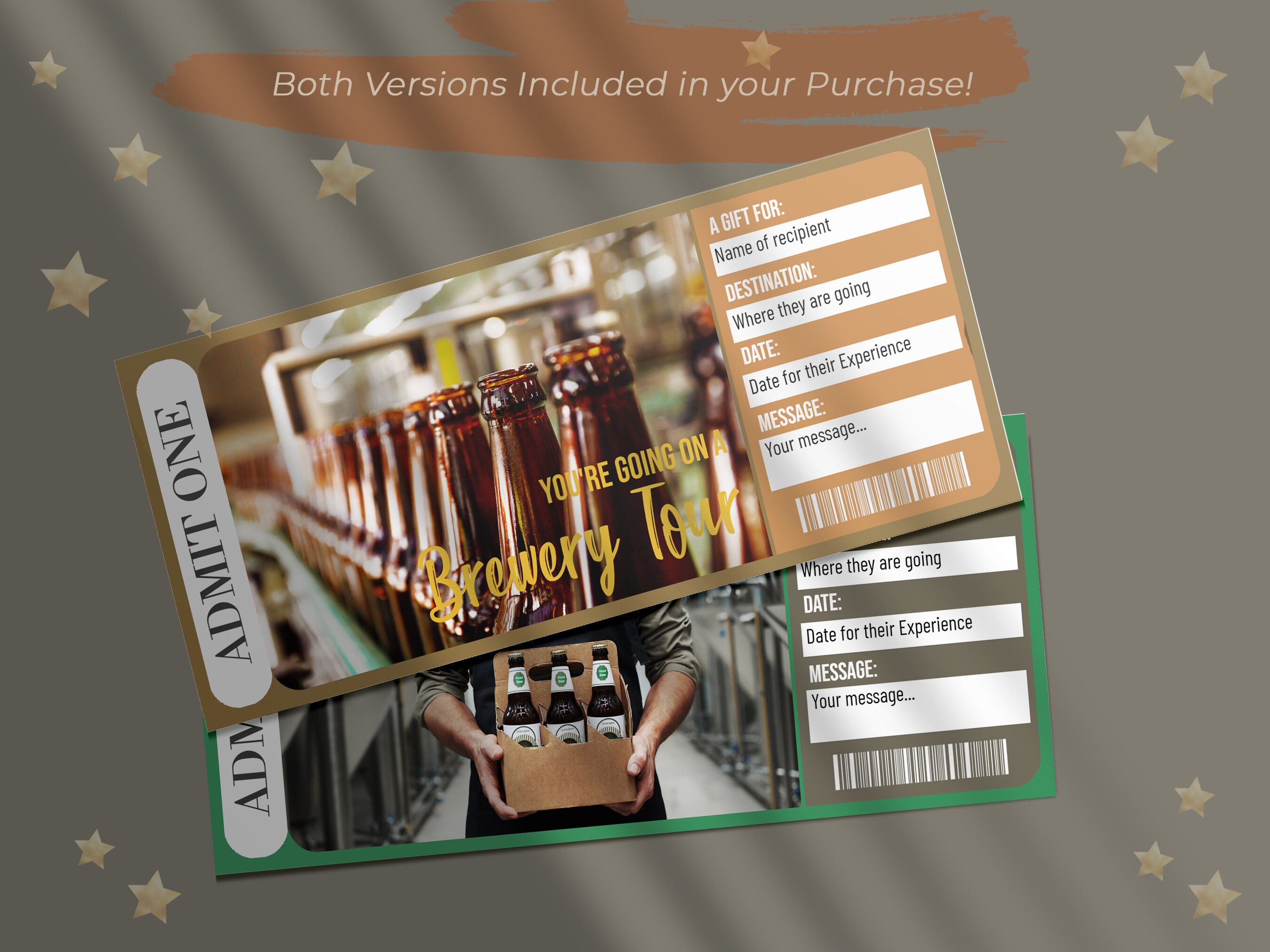 Printable BREWERY TOUR Surprise Reveal Ticket, Gift Voucher, Editable ...
