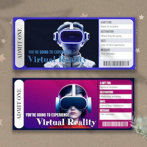 Druckbare Kinder VIRTUAL REALITY Surprise Reveal Ticket, Geschenkgutschein, bearbeitbare Event Ticket Vorlage, VR Game Ticket Download, Download, diy
