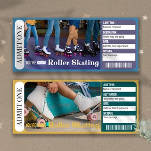 Printable ROLLER SKATING Surprise Reveal Ticket, Gift Voucher, Editable Ticket Template, SKATING Experience, Downloadable, Customizable