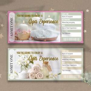 Druckbare SPA EXPERIENCE Surprise Reveal Ticket, Geschenkgutschein, bearbeitbare Event Ticket Vorlage, Spa Erlebnis Coupon Download, Download, DIY