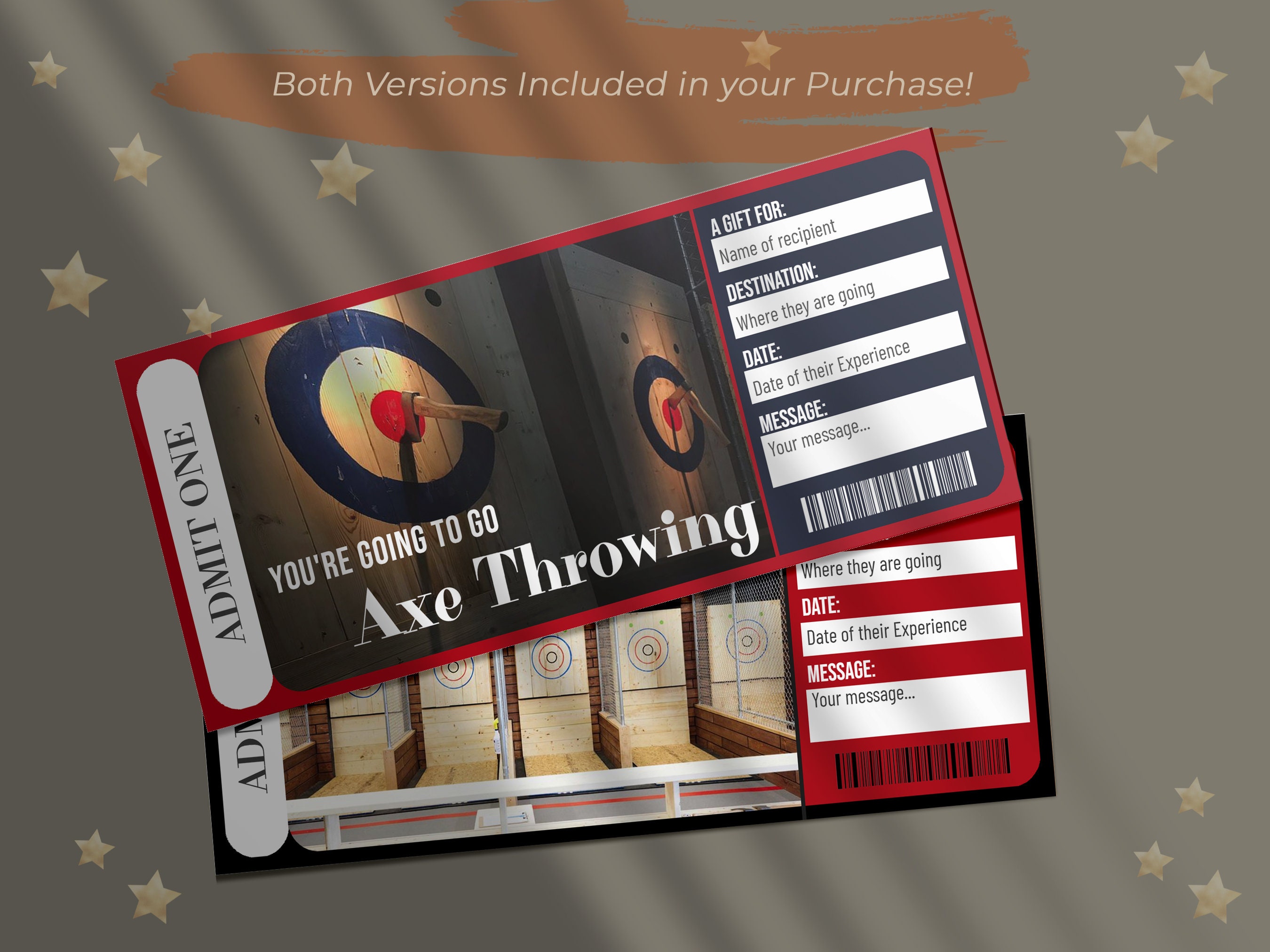 Printable AXE THROWING Surprise Reveal Ticket, Gift Voucher, Editable