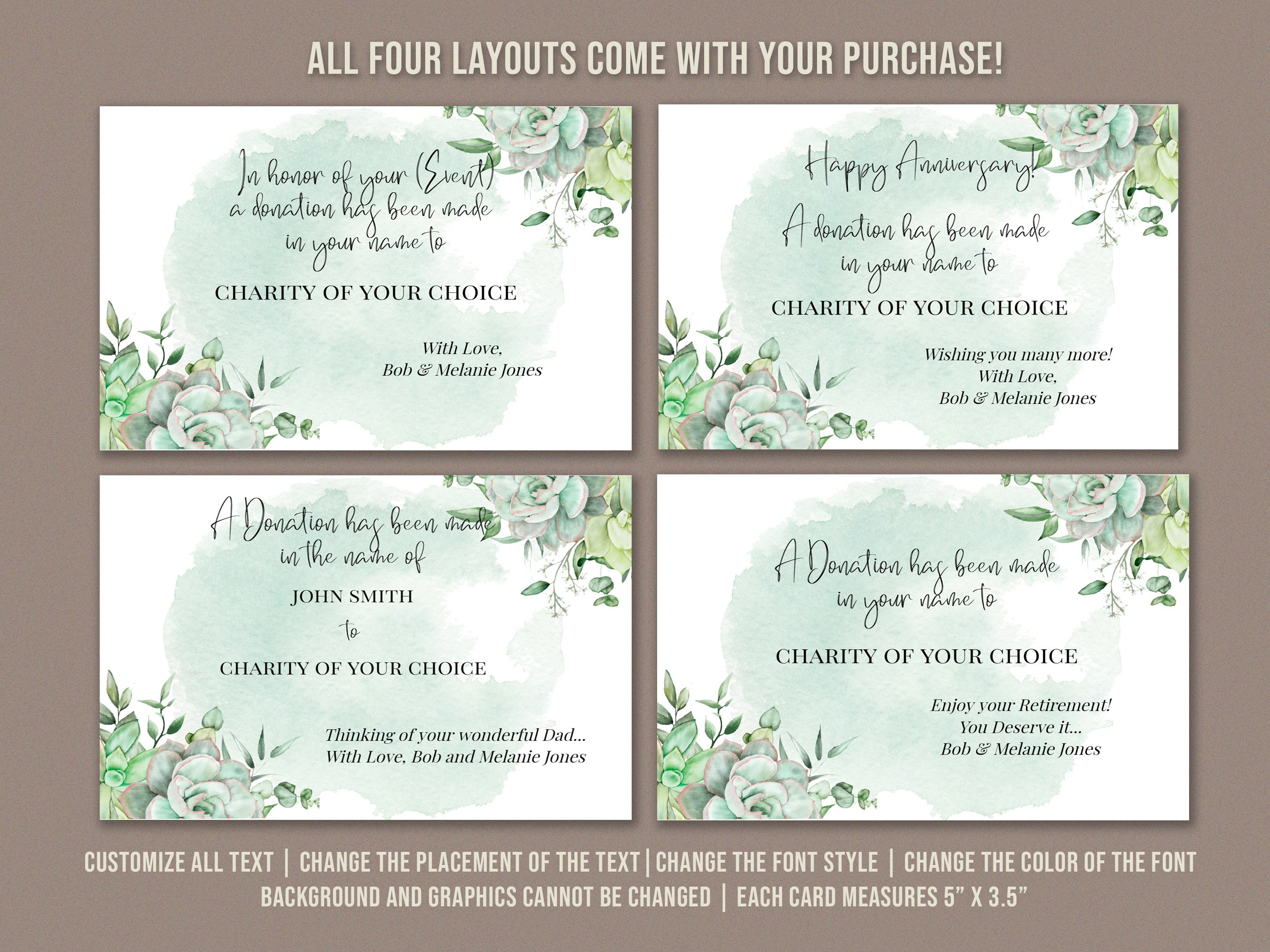 Printable DONATION ENCLOSURE CARD, Editable Donation in Your Name ...