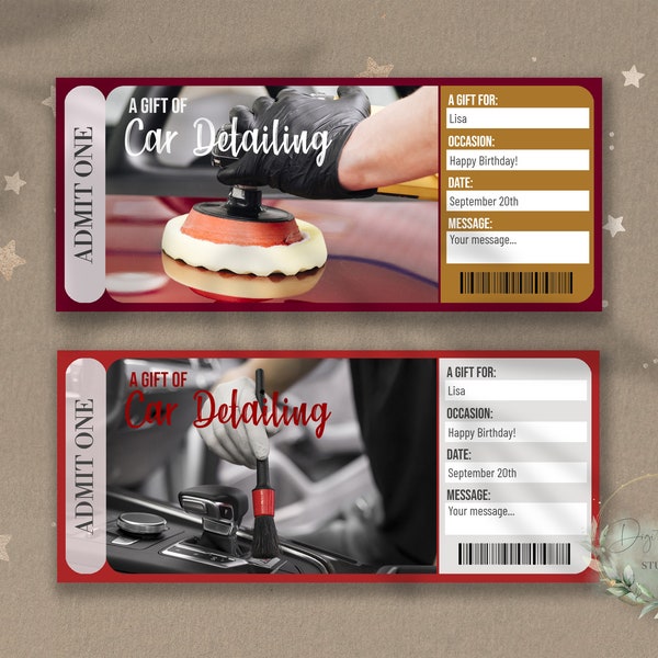 Printable CAR DETAILING Surprise Reveal Ticket, Gift Voucher, Editable Event Ticket Template, Car Care, Downloadable, Car Cleaning, Car Wash