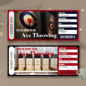 Druckbare Axt-Werfen Surprise Reveal Ticket, Geschenkgutschein, bearbeitbare Event Ticket Vorlage, HATCHET werfen, herunterladbar, anpassbar